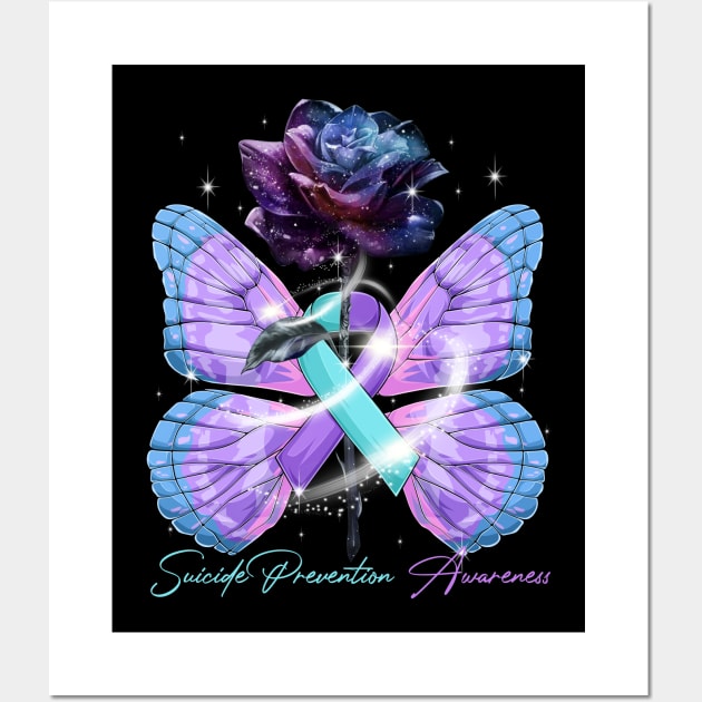 Suicide Prevention Awareness Ribbon Rose Butterfly Wall Art by DeforestSusanArt